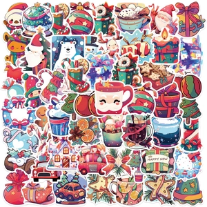 Waterproof PVC Christmas Stickers For Laptop Guitar Luggage DIY Decorative Cartoon Santa Claus Snowman Reindeer Festive Decals