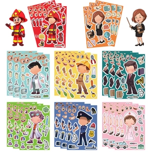 DIY Make-a-Face Sticker Set For Kids Educational Professional Occupation Doctor Nurse Firefighter Police Cartoon DIY Stickers Multiple Themes Mix Set