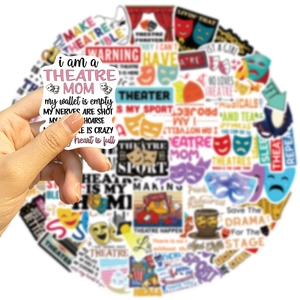 Set of 50 waterproof Theatre Mom vinyl stickers with comedy and tragedy masks for DIY decor