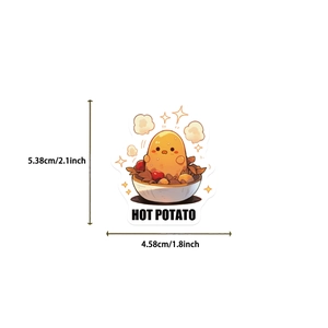 Detail of cute hot potato cartoon sticker with dimensions 5.38cm for laptops and guitars