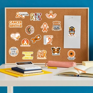 50 waterproof orange ribbon leukemia awareness stickers for laptops and suitcases