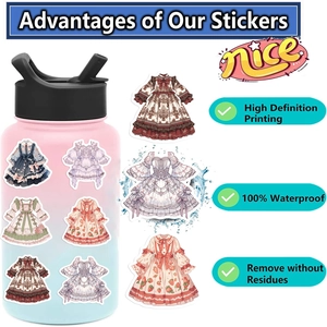 50 autocollants imperméables de robe Lolita pour décoration de bagages et ordinateurs