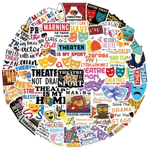 50pcs waterproof theater stickers set featuring drama masks and stage curtains for DIY decor