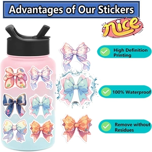 50pcs waterproof cartoon bow stickers for DIY laptops and luggage decoration