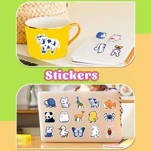 50pcs blue cartoon animal stickers for laptop and guitar DIY waterproof decoration