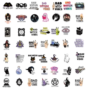 50-piece waterproof Bad Witch Vibes stickers for laptops with witch and moon art