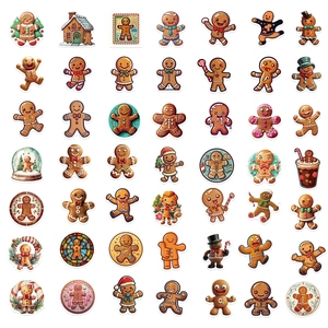 Pack of 50 waterproof cartoon gingerbread man stickers for laptop and DIY guitar decor