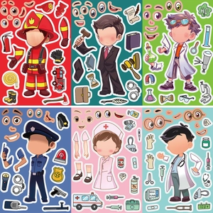 DIY career stickers with cartoon doctors, nurses and firefighters for phone case decor