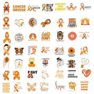 50pcs orange ribbon leukemia cancer awareness waterproof stickers for laptop and luggage