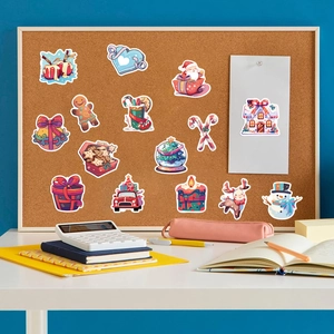 50 pieces of festive Christmas cartoon stickers on a corkboard with stationery decor