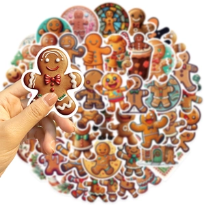 50 pieces of waterproof cartoon gingerbread man stickers for laptop and DIY crafts