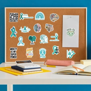 50pcs waterproof mental health stickers for anxiety and PTSD awareness on laptop and guitar