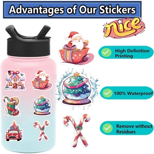 Detail of waterproof Christmas stickers with HD print and residue-free removal feature