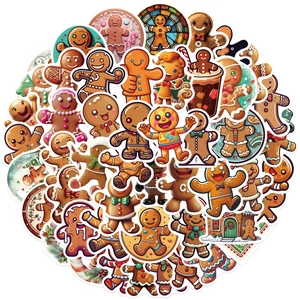 50 pieces of waterproof Christmas gingerbread man stickers for laptop and DIY decor