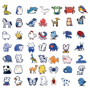 50pcs blue cartoon animal stickers for laptop and DIY waterproof decorative decals