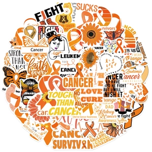 50 pieces of orange ribbon stickers for leukemia and cancer awareness for DIY projects