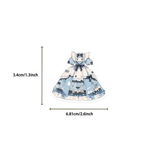 Dimensions détaillées d'un autocollant robe Lolita bleue avec mesures de hauteur et largeur