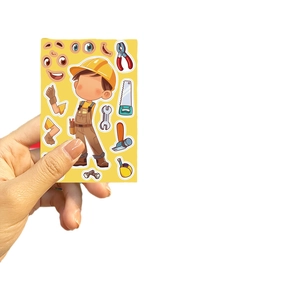 DIY construction worker sticker set with cartoon boy figures and tool accessories