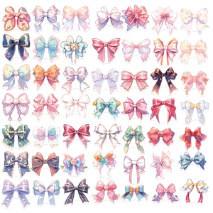 50 pieces of waterproof cartoon bow stickers for laptops and luggage in varied colors