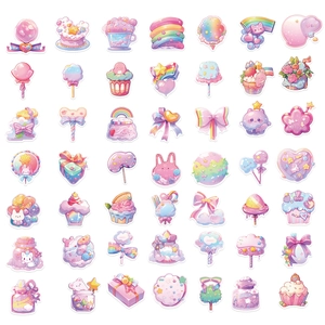 Lot de 50 autocollants Kawaii bonbons imperméables aux couleurs pastel pour décoration DIY