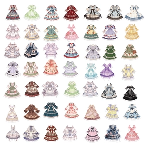 Grille 7x7 de 49 autocollants uniques de robes style Lolita pour décoration DIY