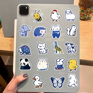 Blue animal stickers on a tablet back, high-quality waterproof PVC cartoon decals