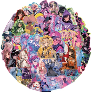 50 pieces of sweet anime girl doodle stickers for decorating laptops and suitcases