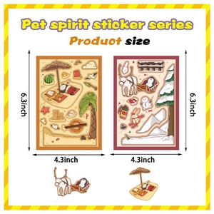 Cartoon animal stickers set with summer beach and winter snow themes for DIY decoration