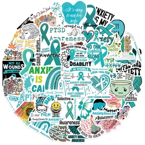 50pcs teal mental health anxiety awareness stickers for laptops guitars and luggage