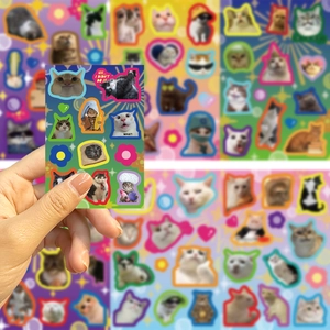 Set of colorful cartoon cat meme stickers for DIY journaling and phone case decoration