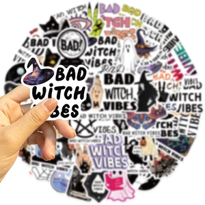 Bad Witch Vibes waterproof stickers set for laptop and luggage Halloween themed