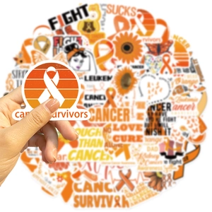 50pcs waterproof leukemia awareness stickers with orange ribbons and sunflowers