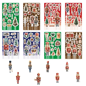 Nutcracker Christmas sticker set with 8 watercolor vintage soldier and tree designs
