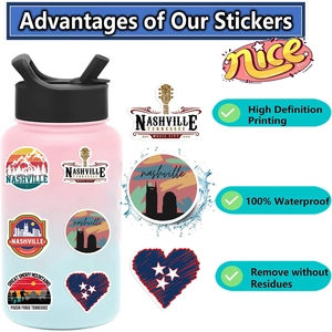 Waterproof Nashville stickers shown on water bottle with high definition printing