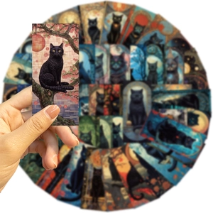 Dettaglio adesivo gatto nero gotico da un set di 60 pezzi impermeabili per decorazione DIY