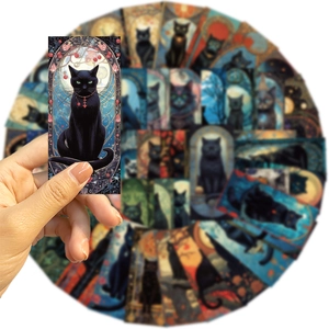 Adesivi gatto nero con design art nouveau per laptop e bagagli in stile misterioso