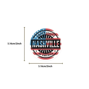 Detail view of 2-inch Nashville Tennessee sticker with US flag and size measurement