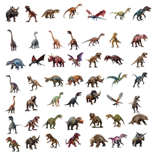 50 autocollants de dinosaures réalistes imperméables pour ordinateurs et bagages