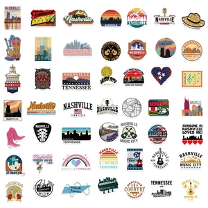 50pcs Nashville Tennessee waterproof graffiti stickers with guitar and skyline designs
