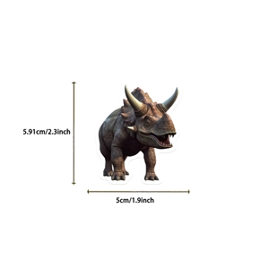 Vue détaillée d'un autocollant dinosaure 5x5,91cm avec un design de Tricératops réaliste