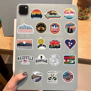 Nashville Tennessee stickers on a grey tablet case with vintage music city designs