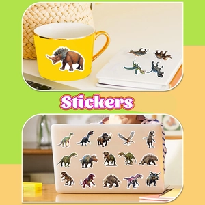 Autocollants de dinosaures étanches sur une tasse et un ordinateur pour décoration DIY