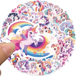 50 pieces of colorful cartoon unicorn waterproof stickers for laptops and guitars