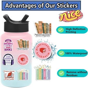 Waterproof book-themed stickers on a gradient bottle with high-definition printing