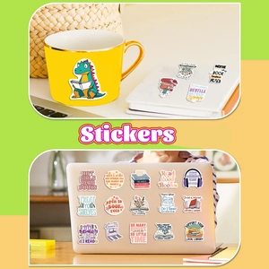 50pcs waterproof cartoon reading stickers for laptop, guitar and water bottle decoration