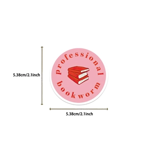 Close-up of 2.1 inch waterproof sticker with books and professional bookworm text