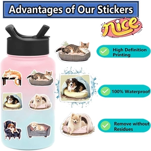 Waterproof cartoon cat and dog stickers for laptop and guitar DIY decoration set