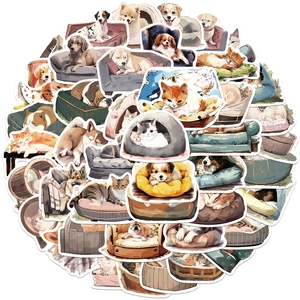 Set of 50 waterproof cartoon cat and dog stickers for laptop and DIY guitar decoration
