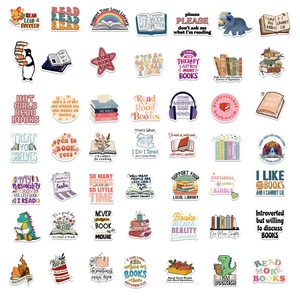 50 Pcs waterproof cartoon reading stickers for laptop and guitar featuring bookish quotes