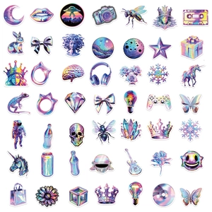 49 pieces of holographic vaporwave aesthetic stickers for DIY laptops and luggage